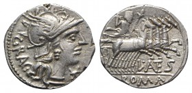 L. Antestius Gragulus, Rome, 136 BC. AR Denarius (19mm, 3.85g, 12h). Helmeted head of Roma r. R/ Jupiter driving quadriga r., holding reins and sceptr...