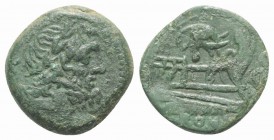 Elephant’s head series, Rome, 128 BC. Æ Semis (22mm, 8.31g, 9h). Laureate head of Saturn r. R/ Prow r.; elephant head above. Crawford 262/2; RBW 1061....