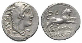 L. Thorius Balbus, Rome, c. 105 BC. AR Denarius (19mm, 3.94g, 3h). Head of Juno Lanuvium r., wearing goat skin. R/ Bull charging r.; O above. Crawford...