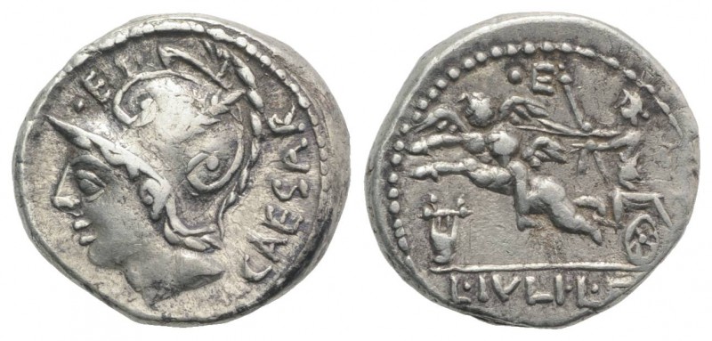 L. Julius L.f. Caesar, Rome, 103 BC. AR Denarius (16mm, 3.99g, 6h). Helmeted hea...