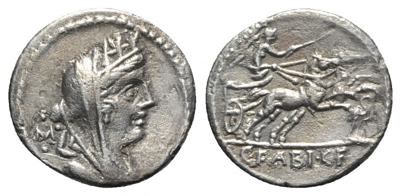 C. Fabius C.f. Hadrianus, Rome, 102 BC. AR Denarius (19mm, 3.56g, 6h). Turreted ...