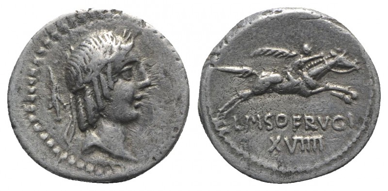 L. Calpurnius Piso Frugi, Rome, 90 BC. AR Denarius (19mm, 3.52g, 12h). Laureate ...