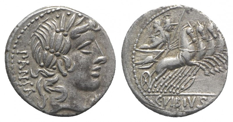 C. Vibius C.f. Pansa, Rome 90 BC. AR Denarius (17mm, 3.88g, 9h). Laureate head o...