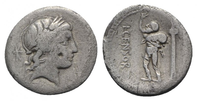 L. Censorinus, Rome, 82 BC. AR Denarius (17.5mm, 3.46g, 5h). Laureate head of Ap...
