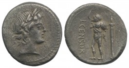 L. Censorinus, Rome, 82 BC. AR Denarius (18mm, 3.79g, 2h). Laureate head of Apollo r. R/ Marsyas standing l., holding wineskin over shoulder; to r., c...