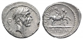 L. Marcius Philippus, Rome, 57 BC. AR Denarius (19mm, 4.10g, 12h). Diademed head of Ancus Marcius r.; lituus to l. R/ Equestrian statue r. on aqueduct...