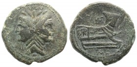 Sextus Pompey, Sicilian mint, 43-36 BC. Æ As (30.5mm, 19.40g, 12h). Laureate head of Janus with features of Pompey the Great. R/ Prow of galley r. Cra...