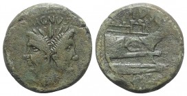 Sextus Pompey, Sicilian mint, 43-36 BC. Æ As (30mm, 17.75g, 12h). Laureate head of Janus with features of Pompey the Great; (MA)GNVS above. R/ Prow of...
