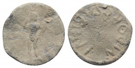 Roman PB Tessera, c. 1st century BC - 1st century AD (19mm, 2.59g). M PORC SABINI in circle. R/ Serapis(?) standing l., holding sceptre. Near VF