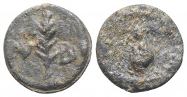 Roman PB Tessera, c. 1st century BC - 1st century AD (20mm, 5.37g, 6h). Branch; AL-BI flanking. R/ Jug. VF / Good Fine