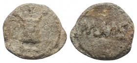 Roman PB Tessera, c. 1st century BC - 1st century AD (18mm, 3.96g, 12h). Modius containing three corn-ears. R/ MMS. About VF