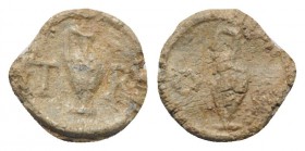 Roman PB Triangular Tessera, c. 1st century BC - 1st century AD (9mm, 0.65g, 12h). Jug; T-P flankings. R/ Jug; O to l. VF
