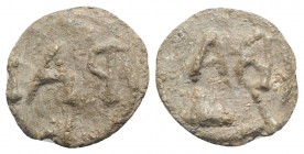 Roman PB Tessera, c. 1st century BC - 1st century AD (18mm, 3.51g, 12h). Retrograde BA. R/ Retrograde PAI. VF