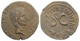 Augustus (27 BC-AD 14). Æ As (27mm, 9.94g, 1h). Rome, 15 BC. L. Naevius Surdinus, moneyer. Bare head r. R/ Legend around large S C. RIC I 386. Brown p...