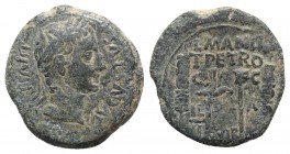 Augustus (27 BC-AD 14). Spain, Illici. Æ Semis (22mm, 6.70g, 7h). L. Manlius and T. Petronius, duoviri, after 19 BC. Laureate head r. R/ Aquila and ve...