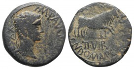 Augustus (27 BC-AD 14). Spain, Caesaraugusta. Æ As (27mm, 9.75g, 1h). Cn. Domitius Ampianus and C. Vet. Lancia, duoviri, 4-3 BC. Laureate head r. R/ F...