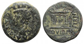 Divus Augustus (died AD 14). Spain, Emerita. Æ As (26mm, 11.16g, 6h). Struck under Tiberius, 14-37. Radiate head l. R/ Altar. ACIP 3393b; RPC I 28c. G...