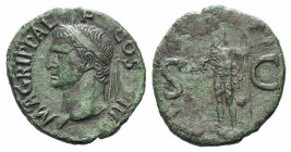 Agrippa (died 12 BC). Æ As (29mm, 10.06g, 6h). Rome, AD 37-41. Head l., wearing rostral crown. R/ Neptune standing l., holding small dolphin and tride...
