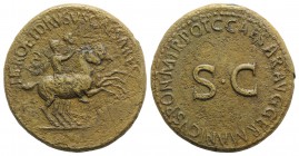 Nero and Drusus Caesar (died AD 31 and 33, respectively). Æ Dupondius (28mm, 12.41g, 6h). Rome, AD 37-8. Nero and Drusus Caesar on horseback riding r....