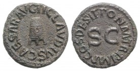 Claudius (41-54). Æ Quadrans (17mm, 3.02g, 6h). Rome, AD 41. Modius. R/ SC; around legend. RIC I 84. Good VF