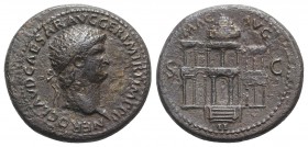 Nero (54-68). Æ Dupondius (30.5mm, 16.99g, 6h). Rome, c. AD 64. Radiate head r. R/ Façade of the Macellum Magnum; II (mark of value) in exergue. RIC I...
