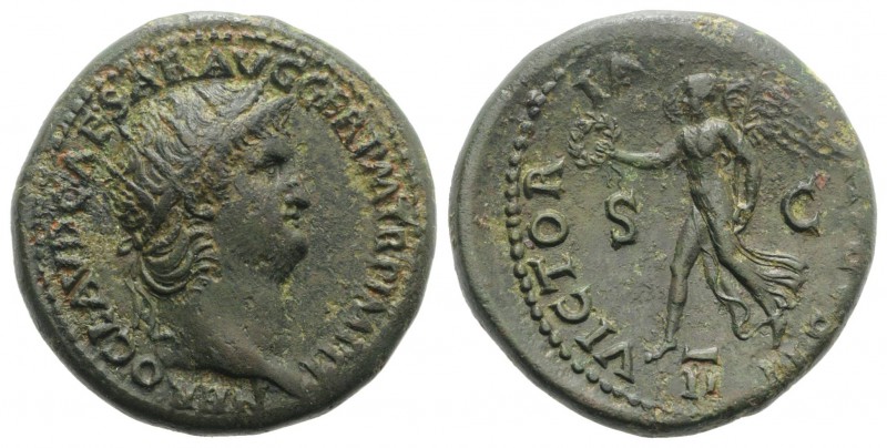 Nero (54-68). Æ Dupondius (28mm, 14.07g, 6h). Rome, c. AD 64. Radiate head r. R/...