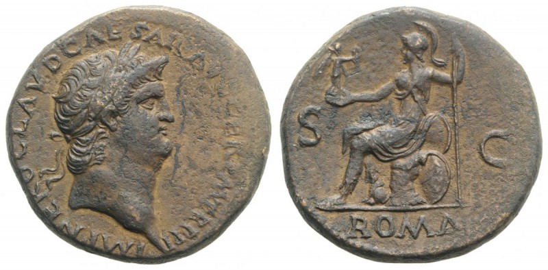 Nero (54-68). Æ Sestertius (34mm, 27.18g, 6h). Rome, AD 66. Laureate head r. R/ ...