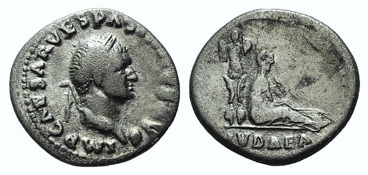 Vespasian (69-79). AR Denarius (19mm, 3.28g, 6h). “Judaea Capta” commemorative. ...