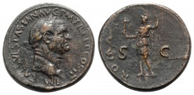 Vespasian (69-79). Æ Sestertius (33mm, 26.83g, 6h). Rome, AD 71. Laureate head r. R/ Roma standing l., holding sceptre and crowning Victory. RIC II 19...