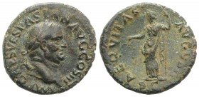 Vespasian (69-79). Æ As (29mm, 11.38g, 6h). Rome, AD 71. Laureate head r. R/ Aequitas standing l., holding scales and sceptre. RIC II 482. Green patin...