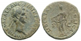 Nerva (96-98). Æ As (28mm, 9.89g, 6h). Rome, AD 97. Laureate head r. R/ Libertas standing l., holding pileus and vindicta. RIC II 86. Green patina, ne...