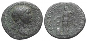 Trajan (98-117). Æ Dupondius (28mm, 10.10g, 7h). Rome, c. 103-111. Radiate bust r., with slight drapery. R/ Ceres standing l., holding corn ears over ...