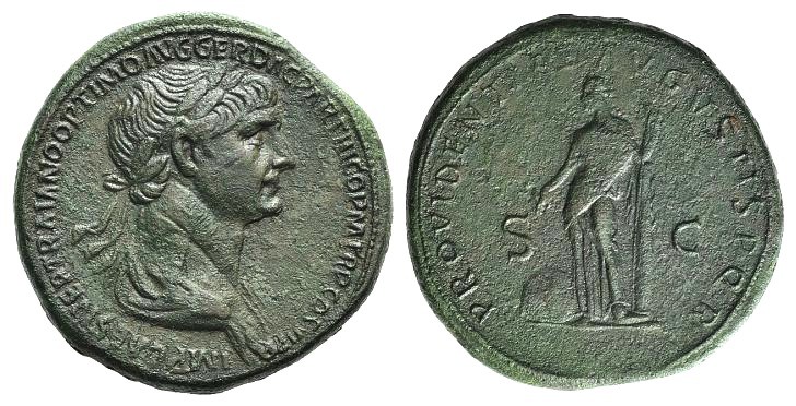 Trajan (98-117). Æ Sestertius (35mm, 28.18g, 5h). Rome, 116-7. Laureate and drap...