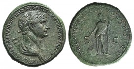 Trajan (98-117). Æ Sestertius (35mm, 28.18g, 5h). Rome, 116-7. Laureate and draped bust r. R/ Providentia standing l., holding sceptre and leaning on ...
