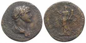 Trajan (98-117). Æ Sestertius (33.5mm, 24.12g, 6h). Rome, 114-6. Laureate and draped bust r. R/ Felicitas standing l., holding caduceus and cornucopia...