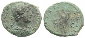 Hadrian (117-138). Æ As (28mm, 10.19g, 6h). Rome, 121-2. Laureate and draped bust r. R/ Pax standing l., holding branch and cornucopia. RIC II 616. Gr...