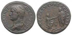 Hadrian (117-138). Æ Sestertius (33mm, 27.87g, 12h). Rome, 134-8. Bare-headed and draped bust l. R/ Achaea kneeling r., r. hand on knee, grasping hand...