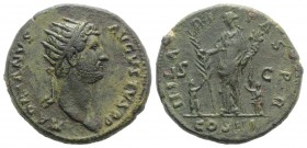 Hadrian (117-138). Æ Dupondius (27mm, 11.81g, 6h). Rome, 134-8. Radiate head r. R/ Hilaritas standing l., holding long palm branch and cornucopia; to ...