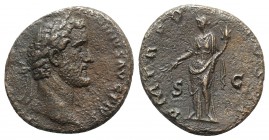 Antoninus Pius (138-161). Æ As (26mm, 9.45g, 6h). Rome, AD 139. Laureate head r. R/ Pax standing l., holding branch and cornucopia. RIC III 532. Good ...