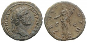 Antoninus Pius (138-161). Æ As (28.5mm, 10.72g, 6h). Rome, AD 139. Laureate head r. R/ Pax standing l., holding branch and cornucopia. RIC III 567. VF...