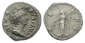 Diva Faustina Senior (died 140/1). AR Denarius (17mm, 3.06g, 6h). Rome, c. 146/7-161. Diademed and draped bust r. R/ Ceres standing l., holding grain ...
