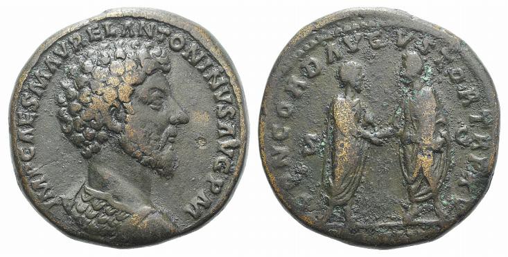 Marcus Aurelius (161-180). Æ Sestertius (32mm, 24.05g, 12h). Rome, AD 162. Bareh...