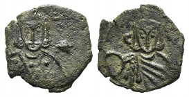 Leo V and Constantine (813-820). Æ 40 Nummi (20mm, 2.86g, 6h). Syracuse. Crowned facing bust of Leo, wearing loros and holding cross potent; star in r...