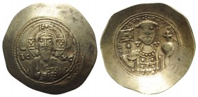 Michael VII Ducas (1071-1078). EL Histamenon Nomisma (28mm, 4.33g, 6h). Constantinople, 1071-1078. Facing bust of Christ Pantokrator. R/ Crowned facin...