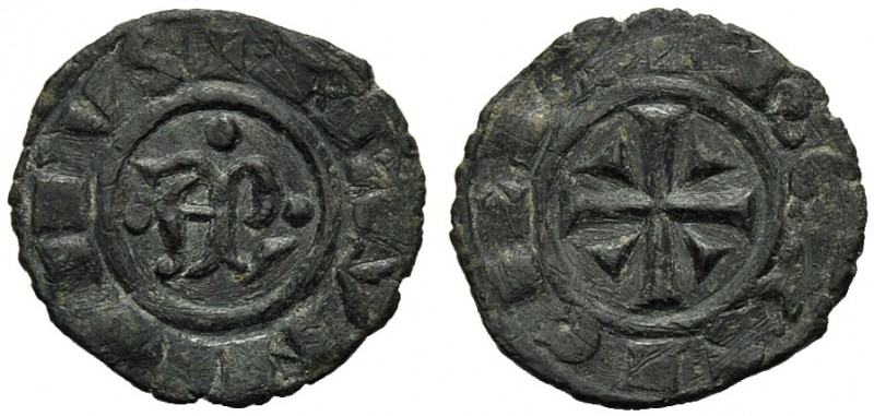 Italy, Brindisi. Manfredi (1258-1266). BI Denaro (14mm, 0.65g, 6h). Monogram AP....