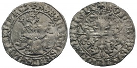 Italy, Napoli. Roberto I d'Angiò (1309-1343). AR Gigliato (28mm, 3.98g, 6h). King seated facing on lion throne, holding sceptre and globus cruciger. R...