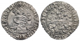 Italy, Napoli. Roberto I d'Angiò (1309-1343). AR Gigliato (28mm, 3.98g, 9h). King seated facing on lion throne, holding sceptre and globus cruciger. R...