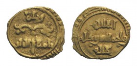 Italy, Sicily, Messina or Palermo. Ruggero II (1105-1154). AV Tarì (12mm, 1.18g, 12h). Large ornate T. R/ Cufic legend in three lines. Spahr 38; MIR 1...