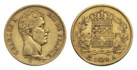 France, Charles X (1824-1830). AV 40 Francs 1824, Paris (26mm, 12.84g, 6h). Gad. 1105. VF