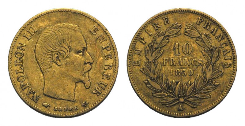 France, Napoléon III (1852-1870). AV 10 Francs 1859, Paris (19mm, 3.21g, 6h). Ga...